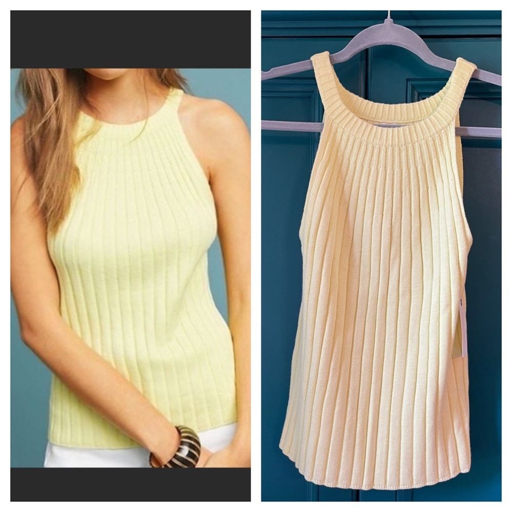NWT Anthropologie canary yellow sweater tank ribbed halter sz XS